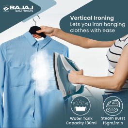 Bajaj MX3N, 1250 Watts Steam Iron with Spray Function, Non Stick & Anti Bacterial Soleplate Coating, Blue