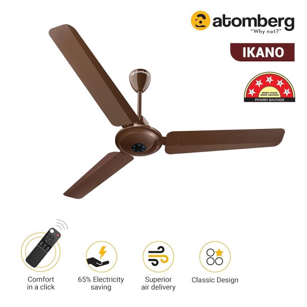 Atomberg Ikano 1200, 48 Inch BLDC Ceiling Fan with Remote Control and LED Indicators, Gloss Brown