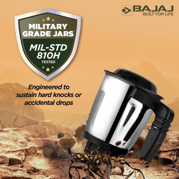 Bajaj MG Finesse, 750 Watt 3 Jar Mixer Grinder with DuraCut Blades, Jar tested as per Milatry Standards and Pulse Mode, Black