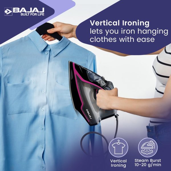 Bajaj MX35N, 2000 Watt Steam Iron with Steam Burst and Non Stick Coated SolePlate, Black)