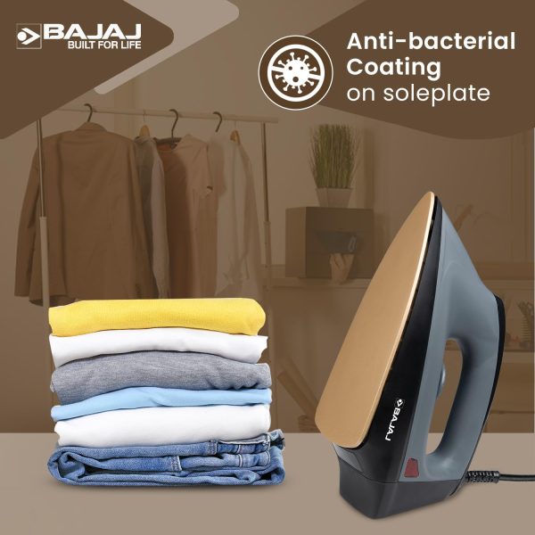 Bajaj Herculo Iron, 1100 Watts Heavy Weight Dry Iron with Anti Bacterial and Non Stick Coating, Grey
