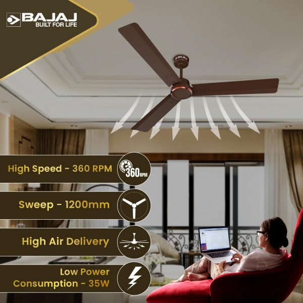 Bajaj Classico 1200MM, 48 Inch Ceiling Fan with BLDC Motor, 5 Star rating, 360 RPM and Corrosion Resistant Body, Red Walnut