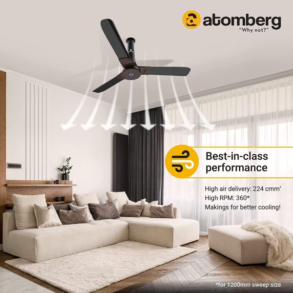 Atomberg Studio+ 1200MM, 48 Inch BLDC Fan Motor with Dust Resistant Coating, 100% Copper Motor, Double Sided Steel Shielding and Remote, Earth Brown