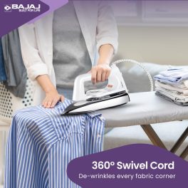 Bajaj Popular Plus Dry Iron, 750 Watts Dry Iron with Advance Soleplate and Anti Bacterial Coating, White