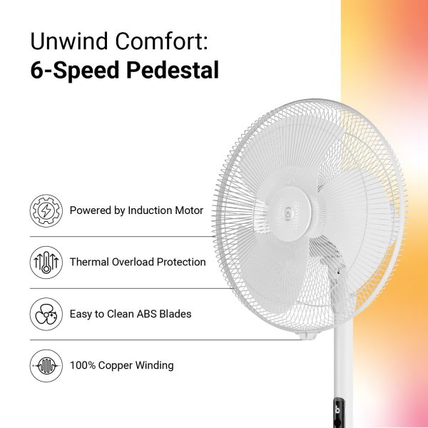 Atomberg Renesa 400, 16 Inch BLDC Pedestal Fan with LED Light, Remote for Oscillation With Timer, Digital Display, Snow White