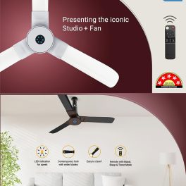 Atomberg Studio+1200MM, 48 Inch BLDC Fan Motor with Dust Resistant Coating, 100% Copper Motor, Double Sided Steel Shielding and Remote, Sand Grey