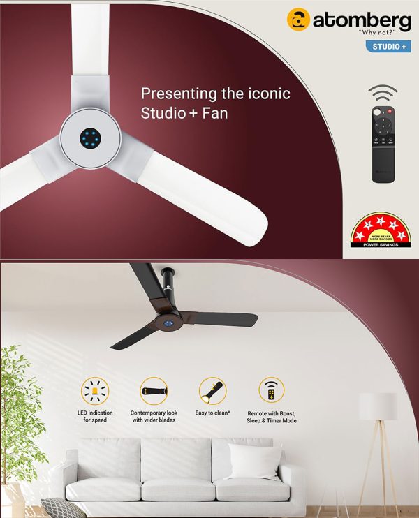 Atomberg Studio+1200MM, 48 Inch BLDC Fan Motor with Dust Resistant Coating, 100% Copper Motor, Double Sided Steel Shielding and Remote, Sand Grey