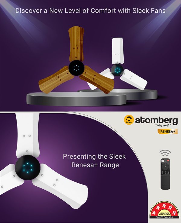Atomberg Renesa+ 600, 24 Inch BLDC Ceiling Fan with Remote Control and LED Indicators, Golden Oakwood