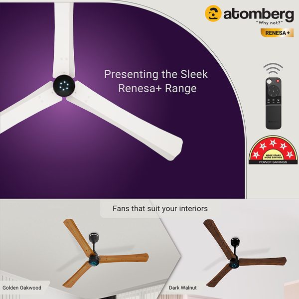 Atomberg Renesa+ 1200, 48 Inch BLDC Ceiling Fan with Remote Control and LED Indicators, Sand Grey