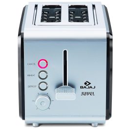 Bajaj Juvel, 750 Watt 2 Slice Pop Up Toaster with 6 Step Browning Control and Slide Out Crum Tray, Silver