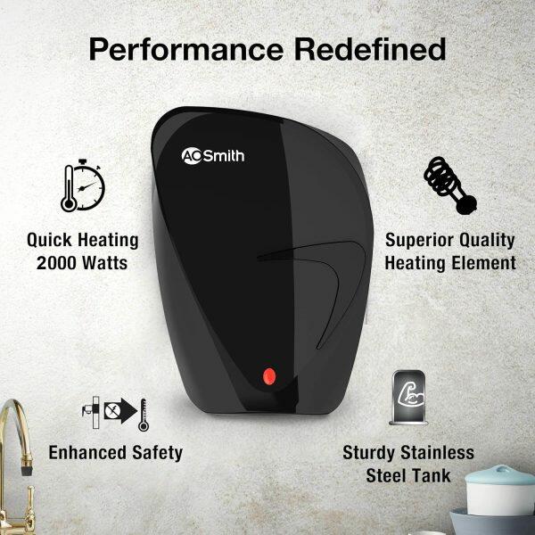 AO-Smith Fast-on, 3 Litre Instant Water Heater with 8 Bar Pressure and 5 Year Tank Warranty, Black