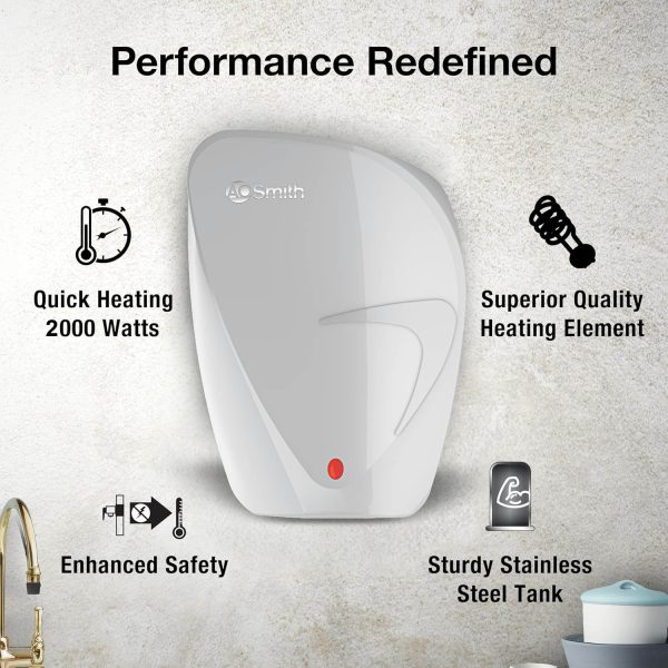 AO Smith Fast-on, 3 Litre Instant Water Heater with 8 Bar Pressure and 5 Year Tank Warranty, White