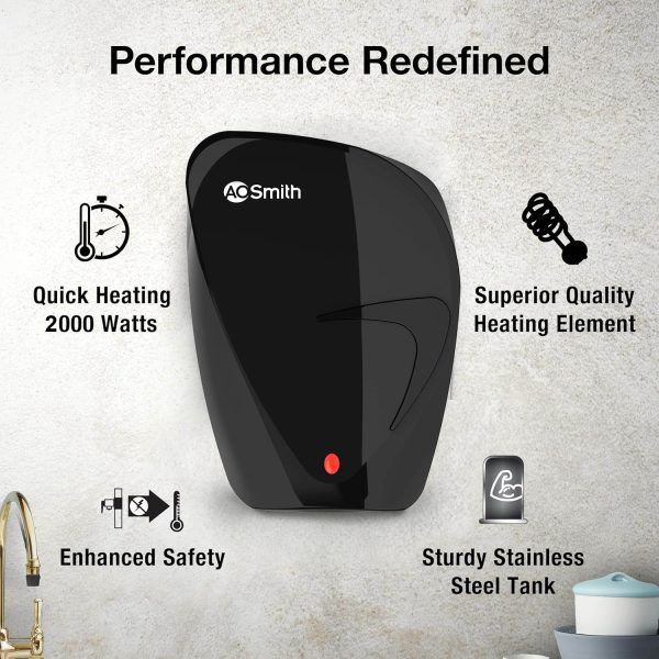 AO Smith Fast-on, 3 Litre Instant Water Heater with 8 Bar Pressure and 5 Year Tank Warranty, Black