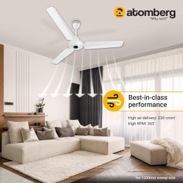 Atomberg Ikano 1200, 48 Inch BLDC Ceiling Fan with Remote Control and LED Indicators, Gloss White