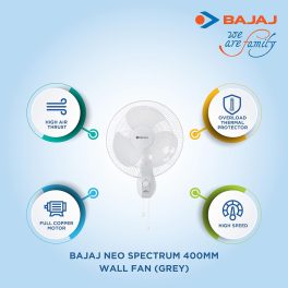 Bajaj Neo Spectrum 400MM, 16 Inch Wall Fan with 100% Copper Motor and Overload Thermal Protector, Grey