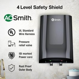 AO Smith Minibot, 3 Litre Instant Water Heater with 8 Pressure Bar and Stylish Design, Black