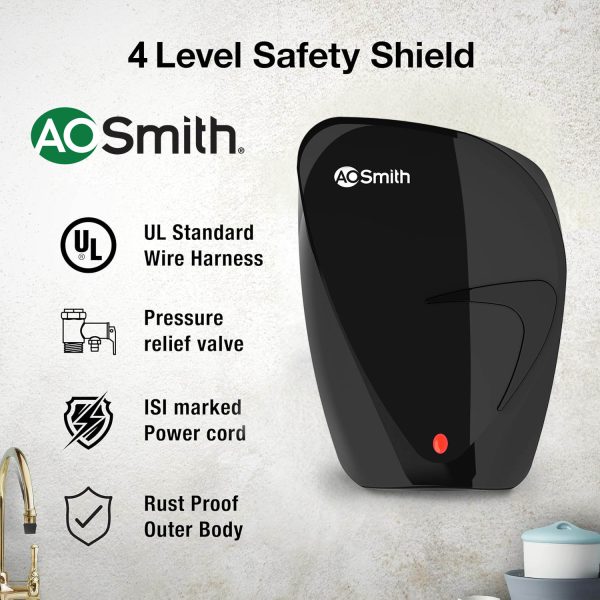 AO Smith Fast-on, 3 Litre Instant Water Heater with 8 Bar Pressure and 5 Year Tank Warranty, Black