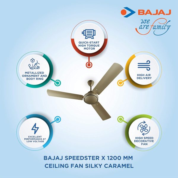 Bajaj Speedster 1200MM BBD, 48 Inch Ceiling Fan with High Air Delivery and Double Ball Bearing, Silky Caramel