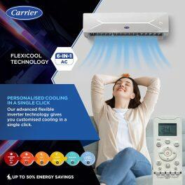 Carrier 18K 5S Xcel 1.5 Ton 5 Star Inverter AC with Wi-Fi & 6-in-1 Convertible, White