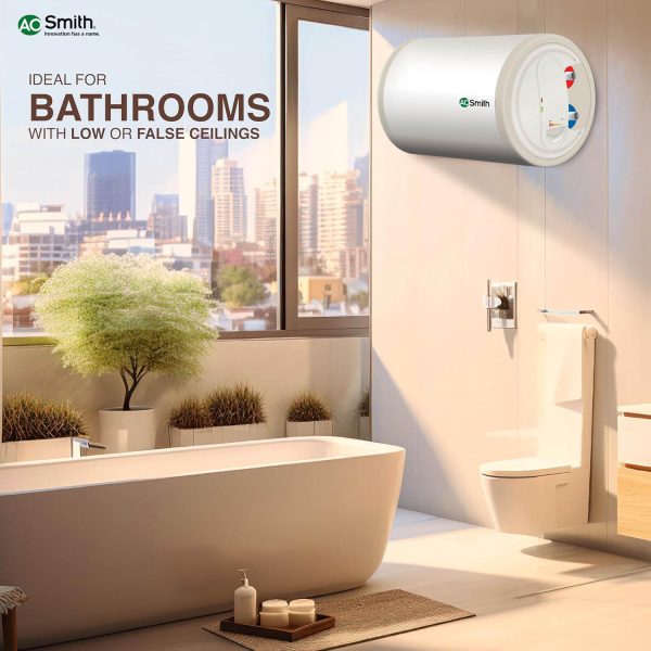 AO Smith Elegance 25, 25 Litre Storage Water Heater with Blue Diamond Glass and Glass Coated Incoloy heating element, White