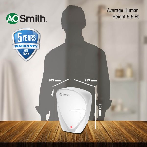 AO Smith Fast-on, 3 Litre Instant Water Heater with 8 Bar Pressure and 5 Year Tank Warranty, White