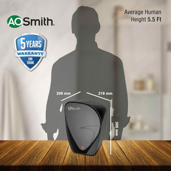 AO Smith Fast-on, 3 Litre Instant Water Heater with 8 Bar Pressure and 5 Year Tank Warranty, Black