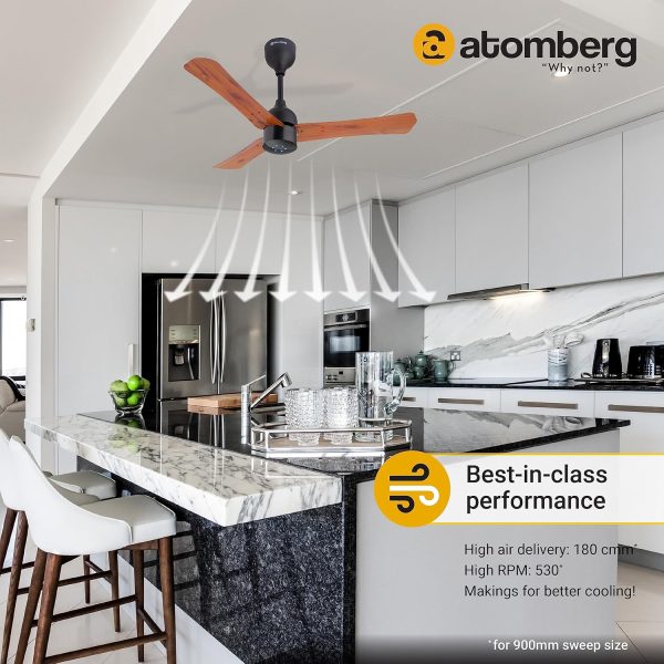 Atomberg Renesa+ 900, 36 Inch BLDC Ceiling Fan with Remote Control and LED Indicators, Golden Oakwood