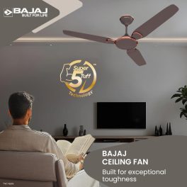 Bajaj Trendy EE 1200, 48 Inch Ceiling Fan with 100% Copper Motor and Alluminium Blades, Red Walnut