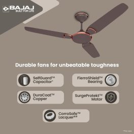 Bajaj Trendy EE 1200, 48 Inch Ceiling Fan with 100% Copper Motor and Alluminium Blades, Red Walnut