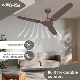 Bajaj Trendy EE 1200, 48 Inch Ceiling Fan with 100% Copper Motor and Alluminium Blades, Red Walnut