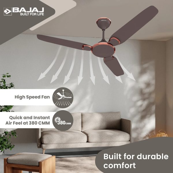 Bajaj Trendy EE 1200, 48 Inch Ceiling Fan with 100% Copper Motor and Alluminium Blades, Red Walnut