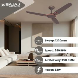 Bajaj Trendy EE 1200, 48 Inch Ceiling Fan with 100% Copper Motor and Alluminium Blades, Red Walnut