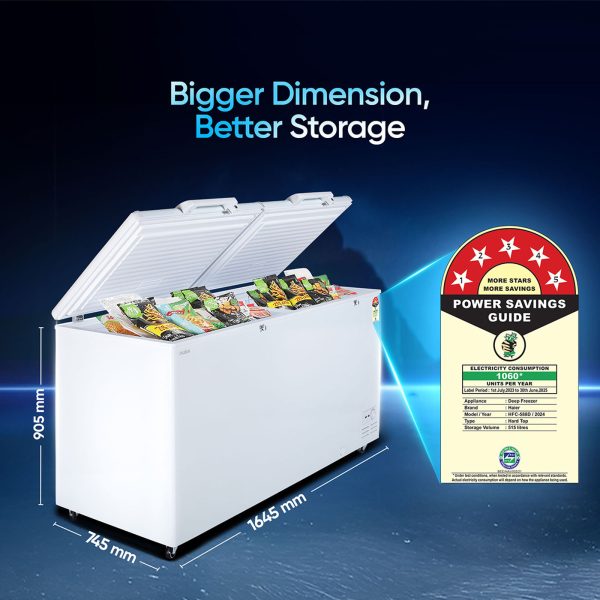 Haier HFC-588DM5 524 Litre Convertible Double Door Deep Freezer with 5 Star, White