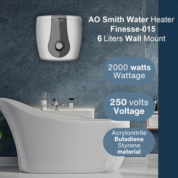 AO Smith Finesse, 6 Litre Storage Water Heater with 5 Star Rating, Smart Modes and 8 Bar Pressure, White