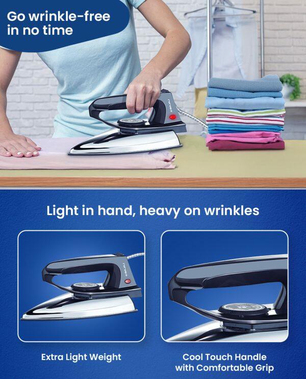 Bajaj DX2, 600 Watt Dry Iron with Advance Soleplate, Anti Bacterial Coating and Cord Organizer, Black