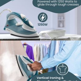 Bajaj MX3N, 1250 Watts Steam Iron with Spray Function, Non Stick & Anti Bacterial Soleplate Coating, Blue