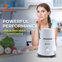 Bajaj GX 500, Powerful 500 Watt 3 Jar Mixer Grinder with Multi tasking Blade, White