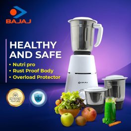 Bajaj GX 500, Powerful 500 Watt 3 Jar Mixer Grinder with Multi tasking Blade, White