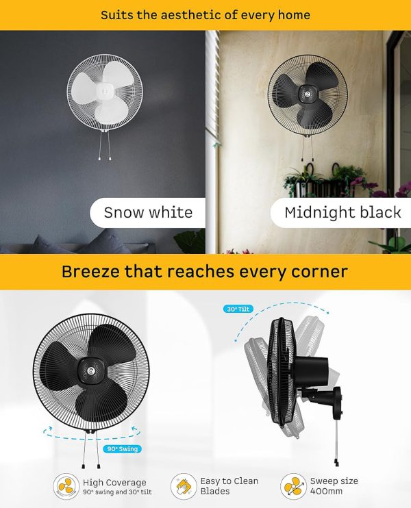 Atomberg Wall Fan (Renesa 400MM, Midnight black)