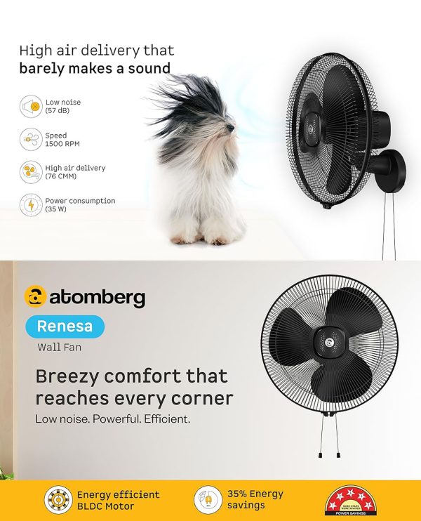 Atomberg Wall Fan (Renesa 400MM, Midnight black)