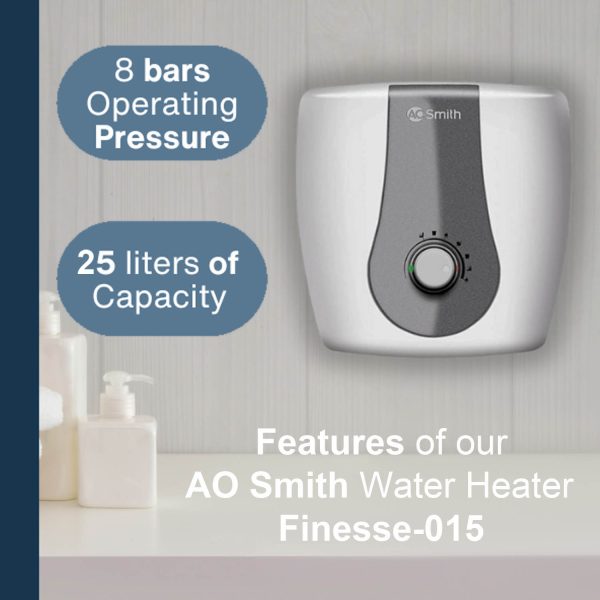 AO Smith Finesse, 25 Litre Storage Water Heater with 5 Star Rating, Smart Modes and 8 Bar Pressure, White