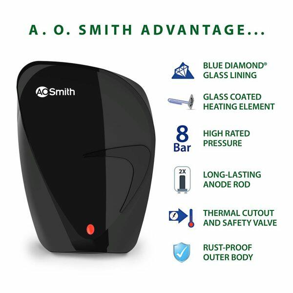 AO-Smith Fast-on, 3 Litre Instant Water Heater with 8 Bar Pressure and 5 Year Tank Warranty, Black