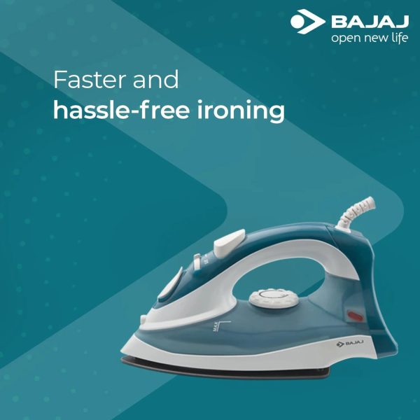 Bajaj MX3N, 1250 Watts Steam Iron with Spray Function, Non Stick & Anti Bacterial Soleplate Coating, Blue