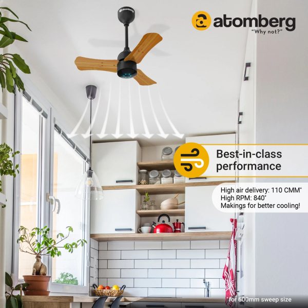 Atomberg Renesa+ 600, 24 Inch BLDC Ceiling Fan with Remote Control and LED Indicators, Golden Oakwood