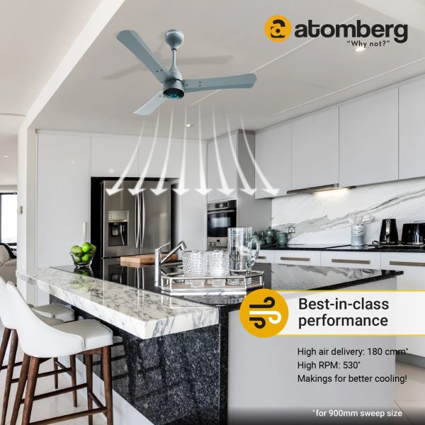 Atomberg Renesa+ 900, 36 Inch BLDC Ceiling Fan with Remote Control and LED Indicators, Sand Grey