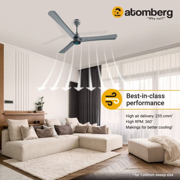 Atomberg Renesa+ 900, 36 Inch BLDC Ceiling Fan with Remote Control and LED Indicators, Sand Grey