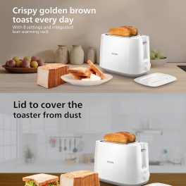 Philips HD2582, Two Slice Pop-Up Toaster with Bun Warmer, 8 Browing Settings and Cancel Button, White
