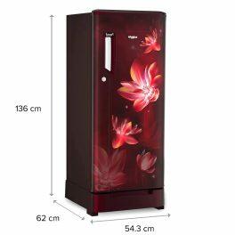 Whirlpool 215 IMPC ROY, 192L 3 Star Single Door Refrigerator, With Base Drawer, 10 Years Warranty on Compressor, Wine Flower Rain