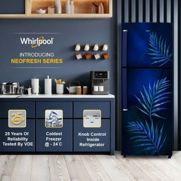 Whirlpool NEO 278LH PRM, 235 L 2 Star Frost Free Double Door Refrigerator, Freezer 56 Ltr, 10 Years Warranty on Compressor, Sapphire Palm