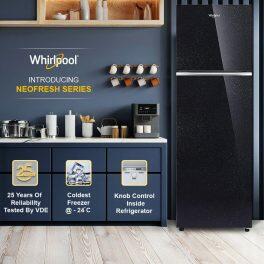 Whirlpool NEO278GD PRM, 235 L 2 Star Frost-Free Double Door Refrigerator, 10 Years Warranty on Compressor, Crystal Black